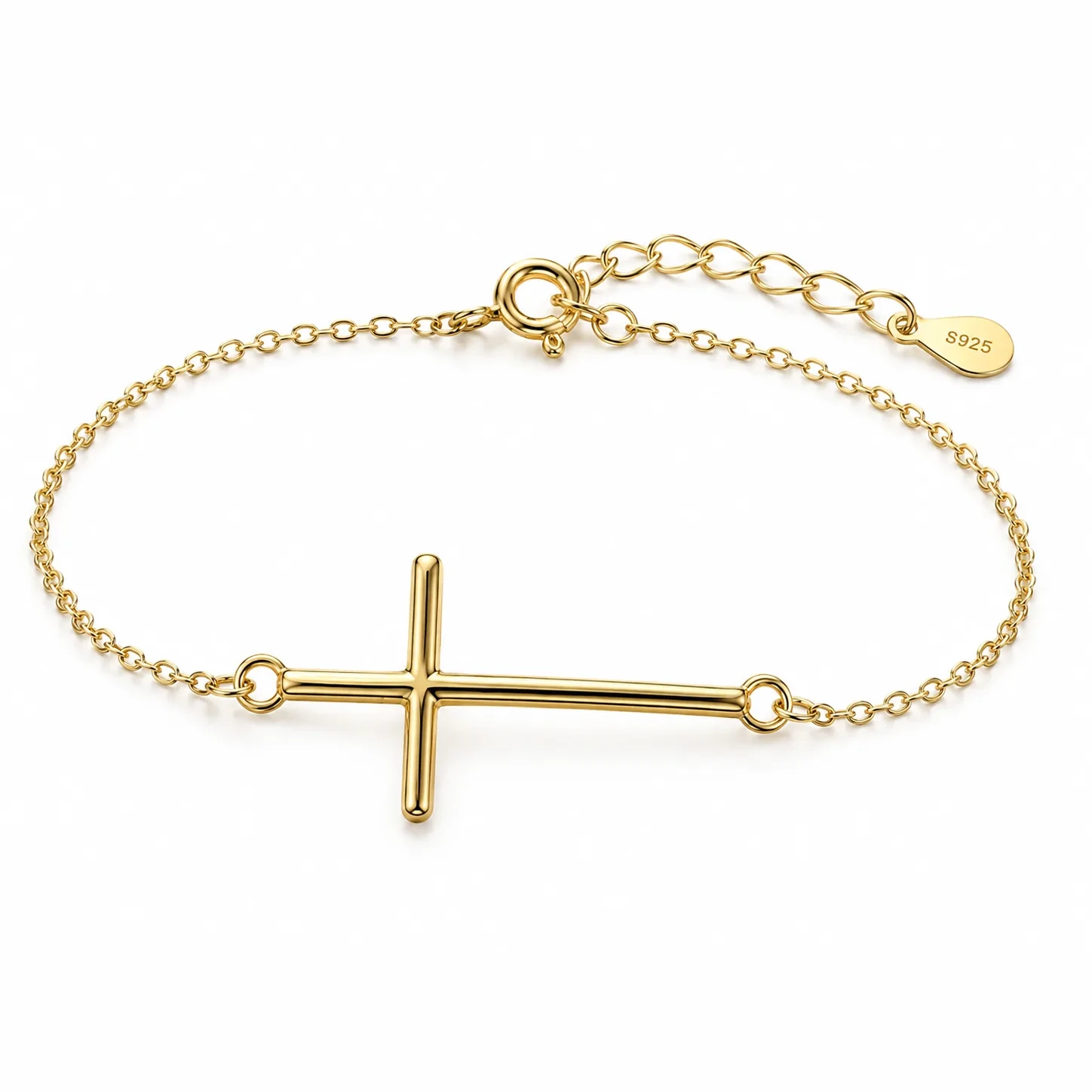 B130-2-1 Bratara Cruce Mare - Placare Aur 14K - imagine 1