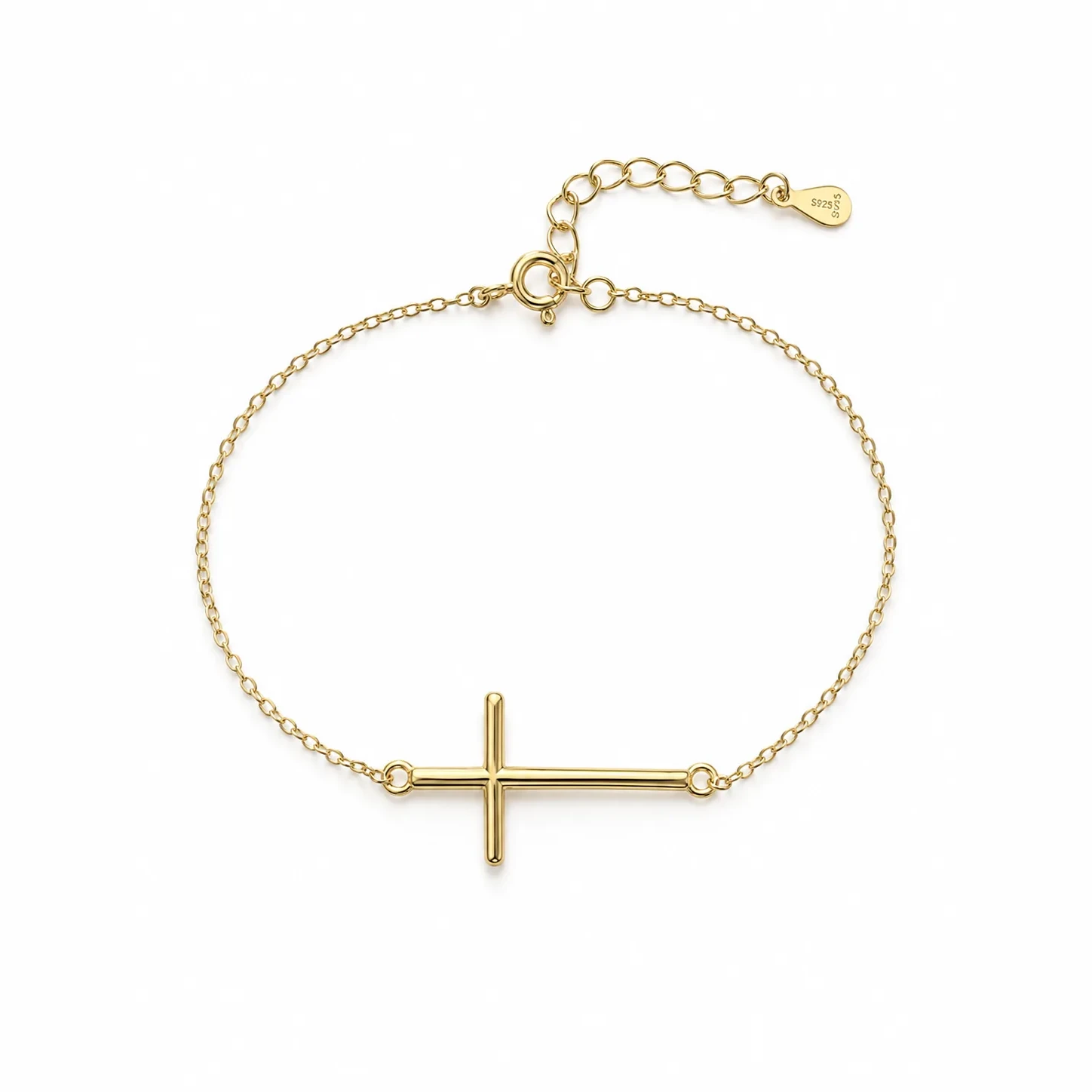 B130-2-2 Bratara Cruce Mare - Placare Aur 14K - imagine 2