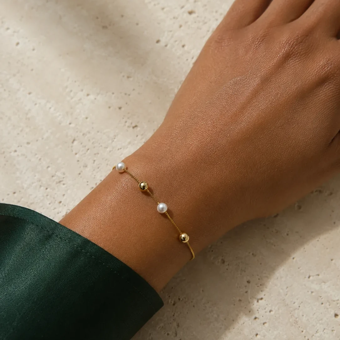 B150-2-3 Bratara Perle Mallorca - Placare Aur 14K - imagine 3