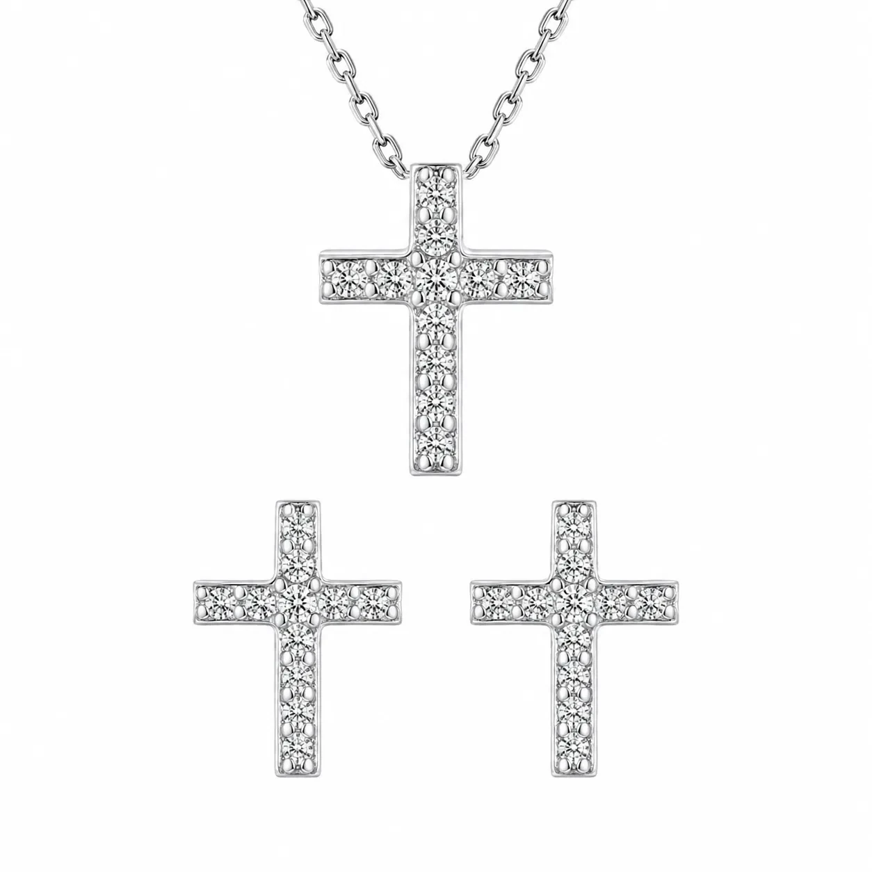 S205-1-1 Set Cruce Pave - Argint 925 - imagine 1