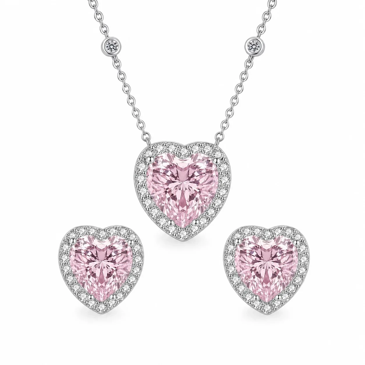 S260-3-3 Set Inima Roz Pave - Argint 925 - imagine 3